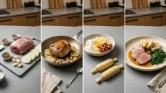 Vepřová kýta na česneku se špenátem a bramborovo-slaninovým knedlíkem