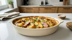 Mafiánské brambory s uzeným: krémový pekáč se smetanovo-sýrovou omáčkou