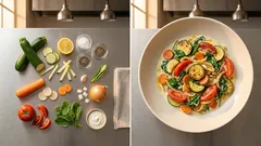 Krémová cuketová směs na pánvi se špenátem a zakysanou smetanou